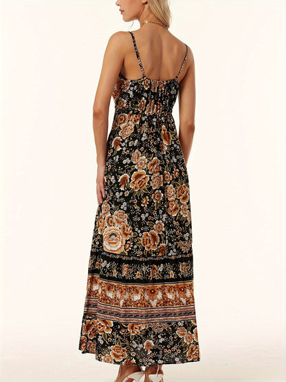 Floral Printed Scoop Neck Midi Cami Dress Trendsi