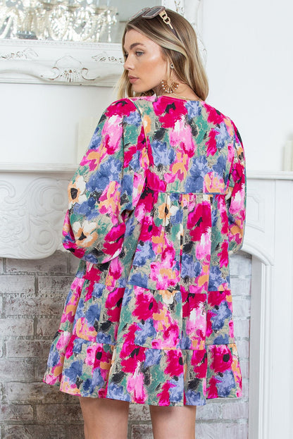 Multicolour Poppies Floral Tie Neck Mini Shift Dress SHEWIN INC.
