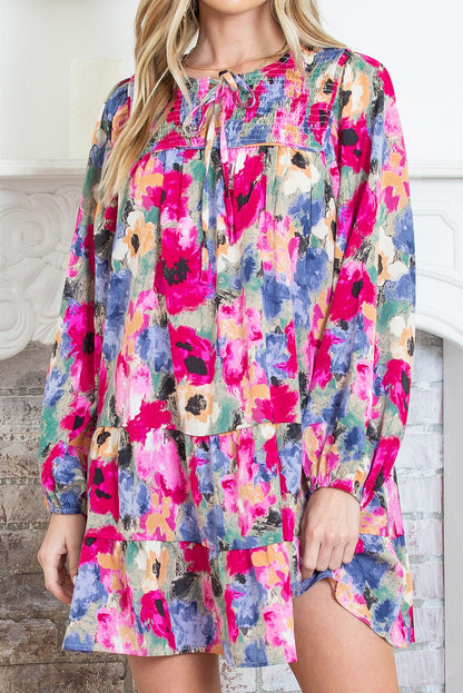 Multicolour Poppies Floral Tie Neck Mini Shift Dress SHEWIN INC.