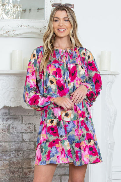 Multicolour Poppies Floral Tie Neck Mini Shift Dress SHEWIN INC.