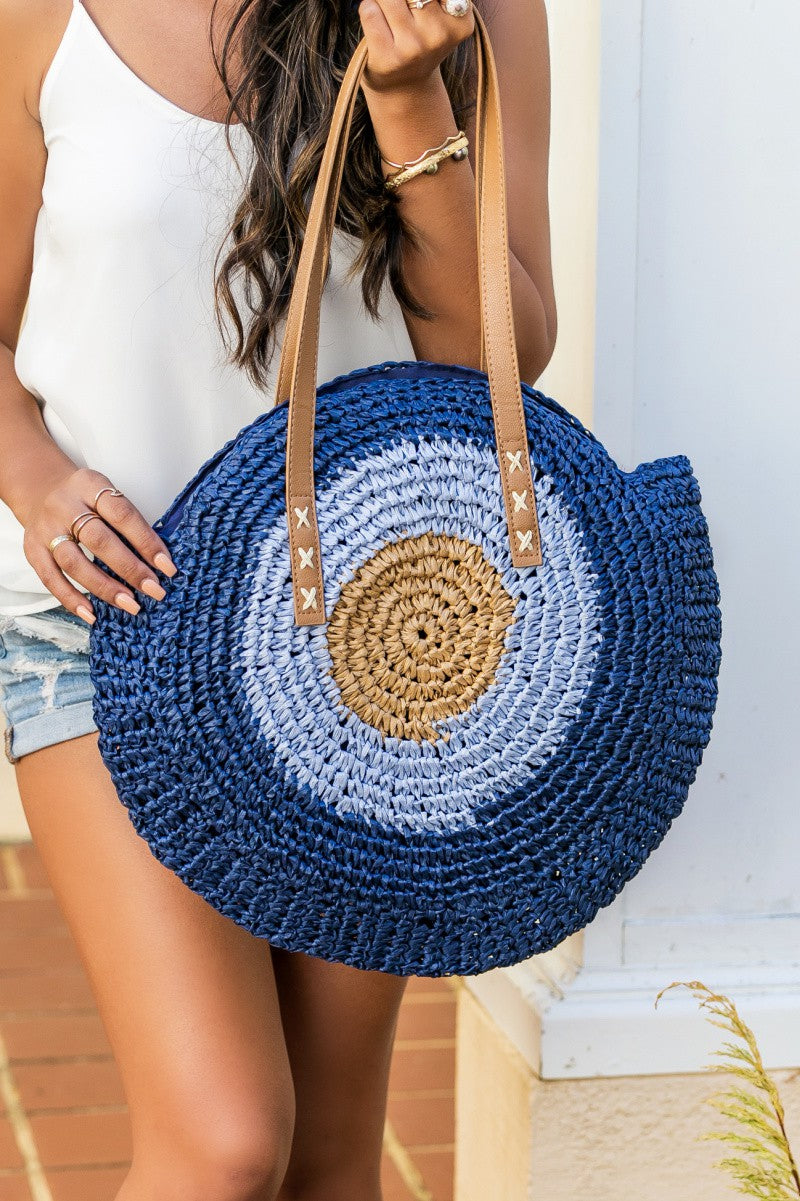 Multicolored Circle Large Straw Tote Bag Aili's Corner