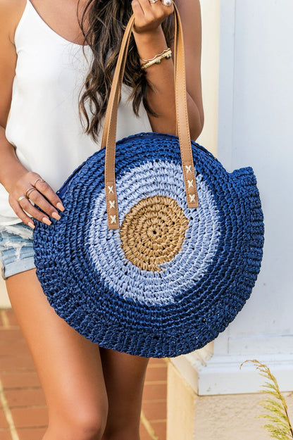 Multicolored Circle Large Straw Tote Bag Aili's Corner