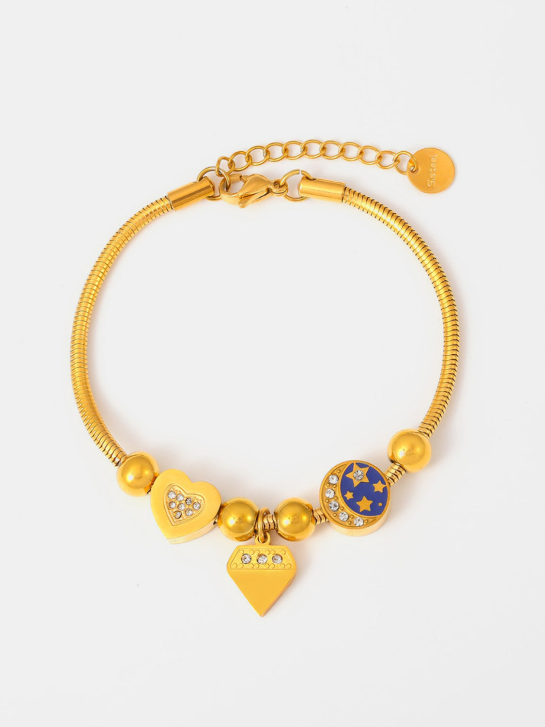 Stainless Steel Rhinestone Charm Bracelet Trendsi