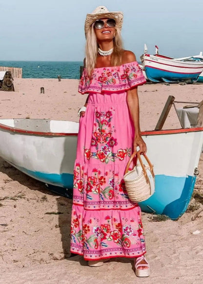 Floral Off Shoulder Ruffle Maxi Dress Trendsi