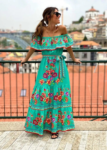 Floral Off Shoulder Ruffle Maxi Dress Trendsi