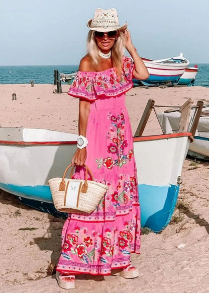 Floral Off Shoulder Ruffle Maxi Dress Trendsi