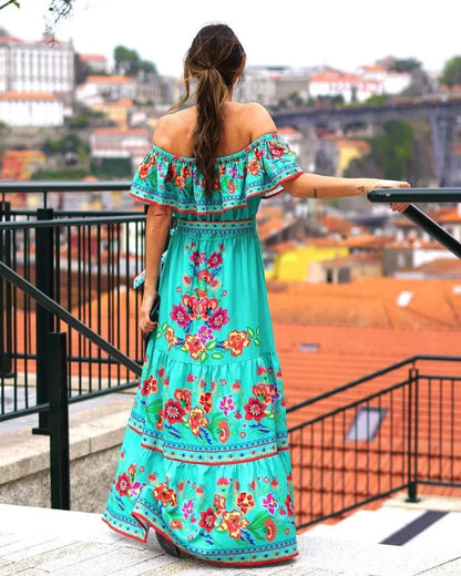 Floral Off Shoulder Ruffle Maxi Dress Trendsi