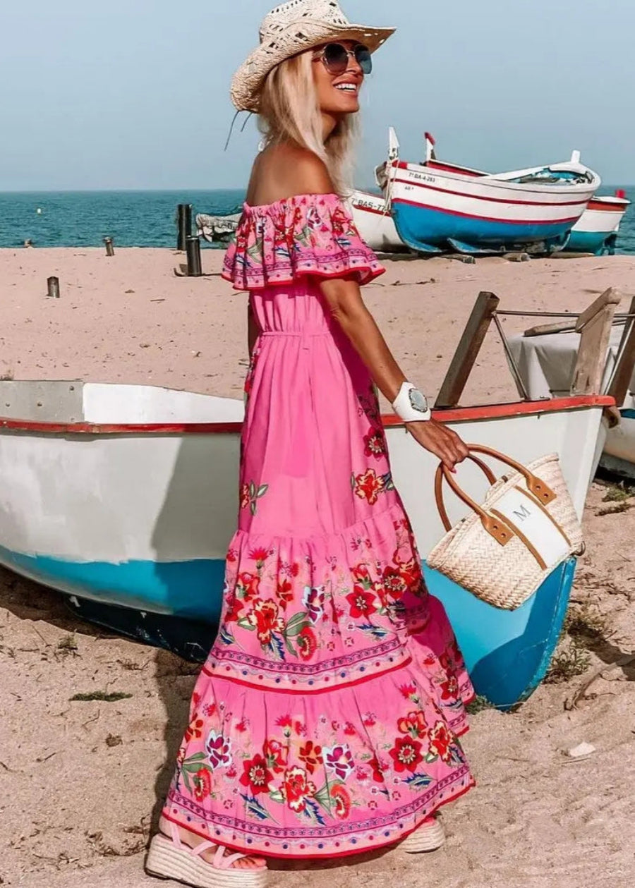 Floral Off Shoulder Ruffle Maxi Dress Trendsi
