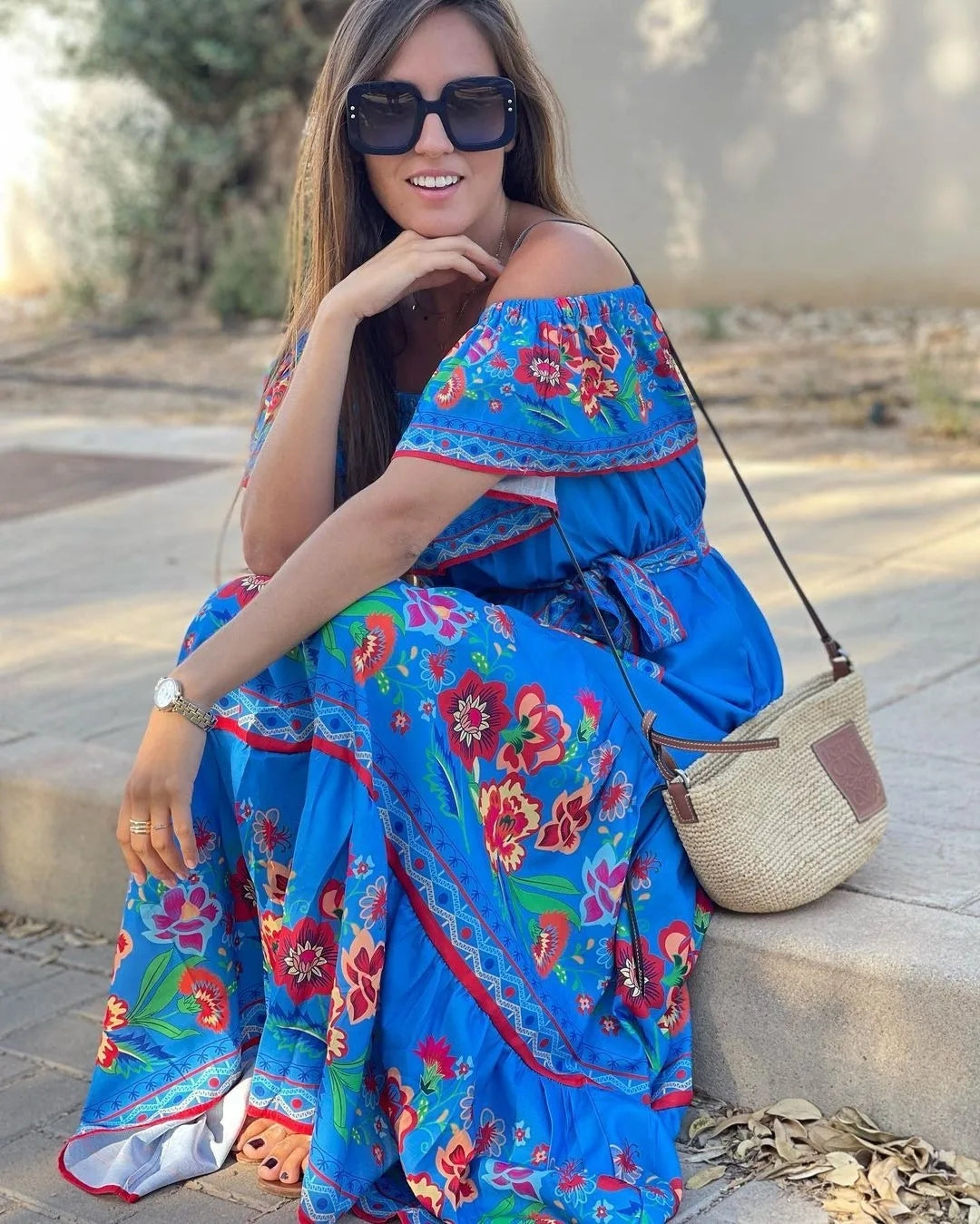 Floral Off Shoulder Ruffle Maxi Dress Trendsi