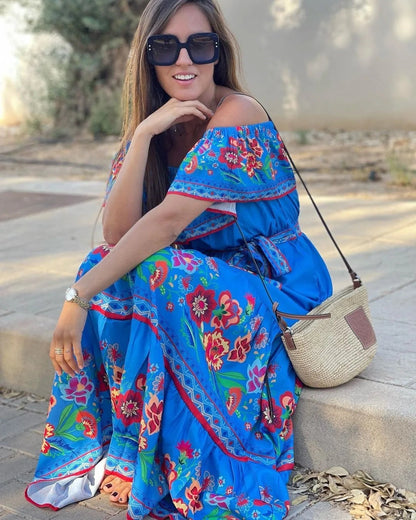 Floral Off Shoulder Ruffle Maxi Dress Trendsi