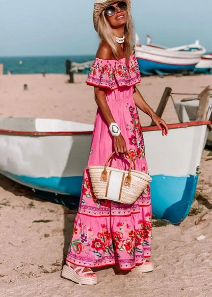 Floral Off Shoulder Ruffle Maxi Dress Trendsi