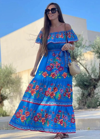 Floral Off Shoulder Ruffle Maxi Dress Trendsi