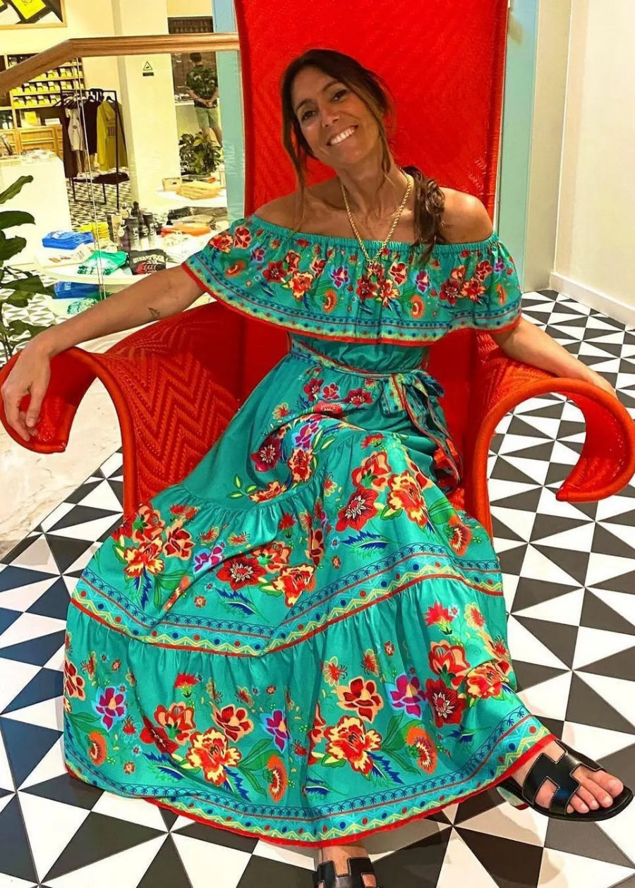 Floral Off Shoulder Ruffle Maxi Dress Trendsi