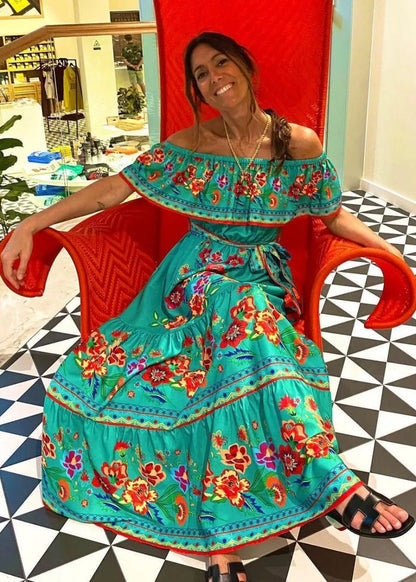 Floral Off Shoulder Ruffle Maxi Dress Trendsi