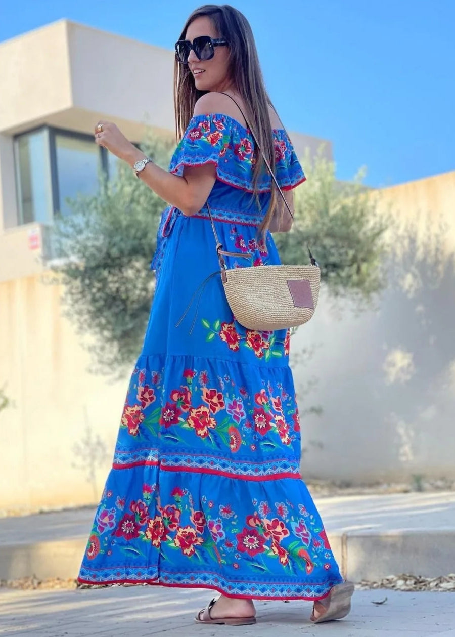 Floral Off Shoulder Ruffle Maxi Dress Trendsi