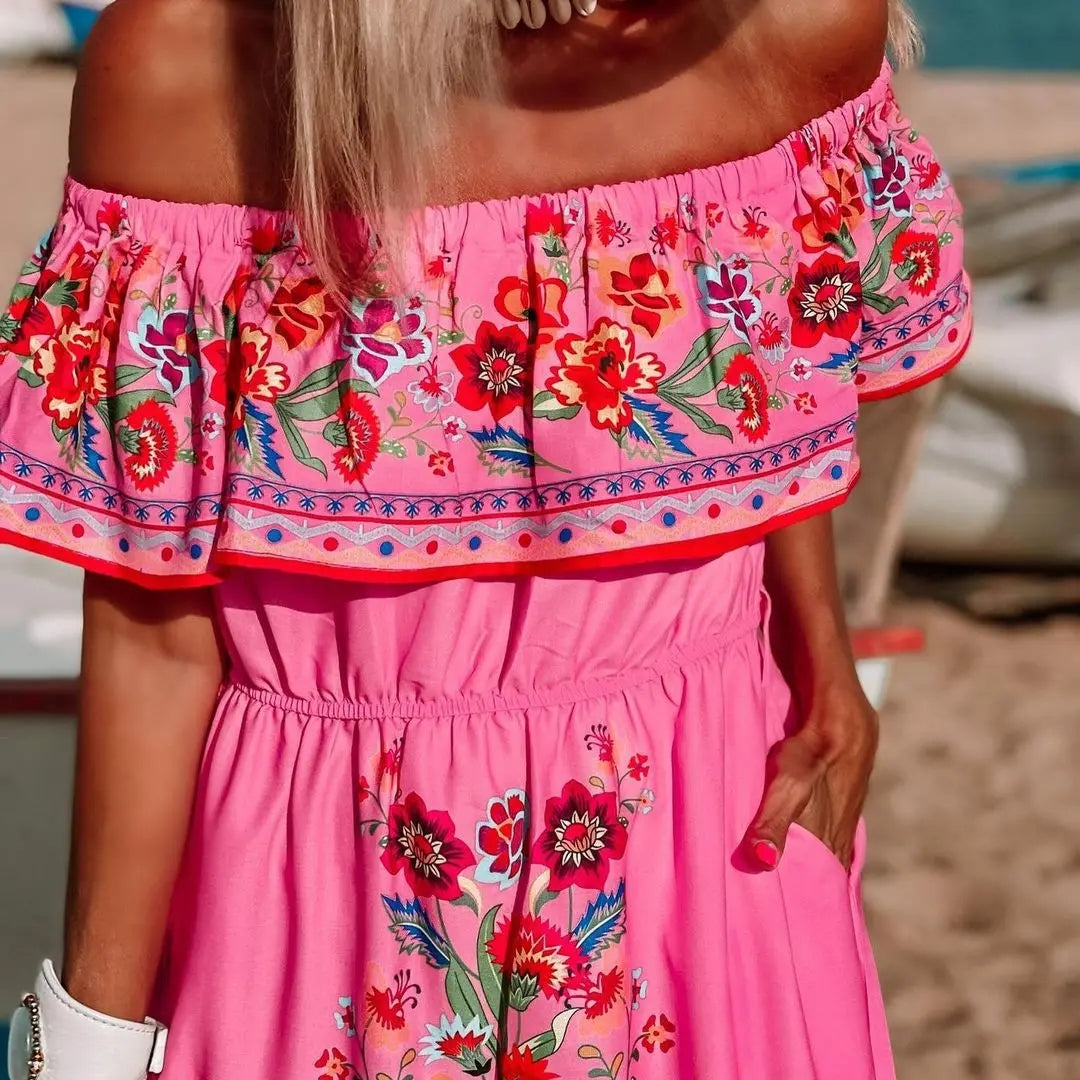 Floral Off Shoulder Ruffle Maxi Dress Trendsi