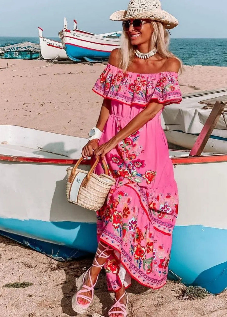 Floral Off Shoulder Ruffle Maxi Dress Trendsi