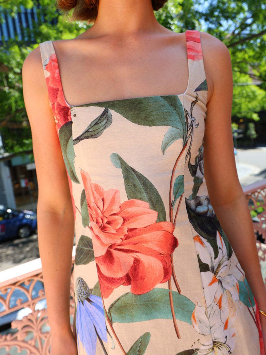 Floral Printed Square Neck Straps Maxi Sun Dress Trendsi