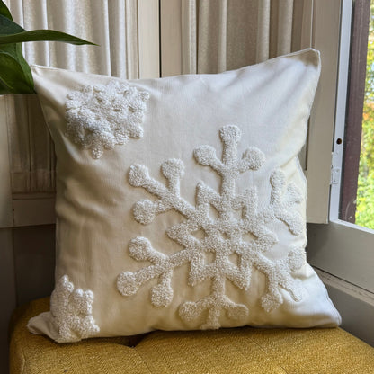 Neutral Snowflake Embroidered Pillow Cover  DAME BOHEME