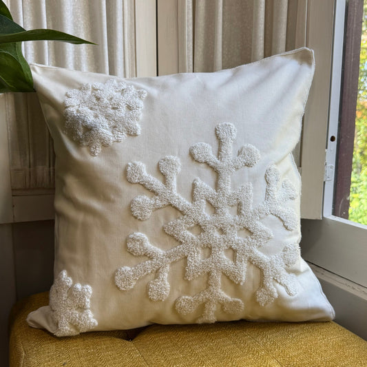 Neutral Snowflake Embroidered Pillow Cover  DAME BOHEME