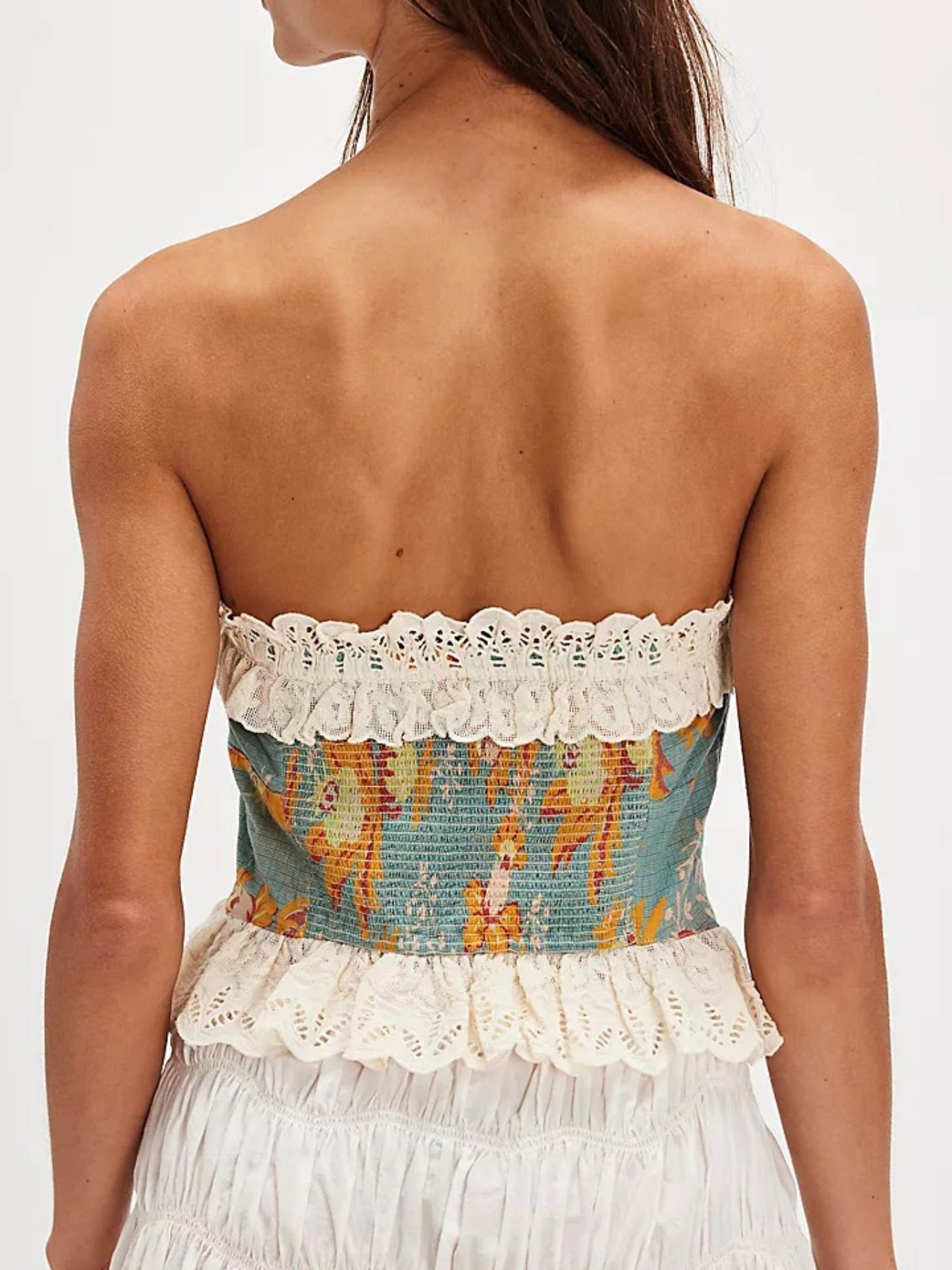Floral Print Lace Trim Tube Top Trendsi