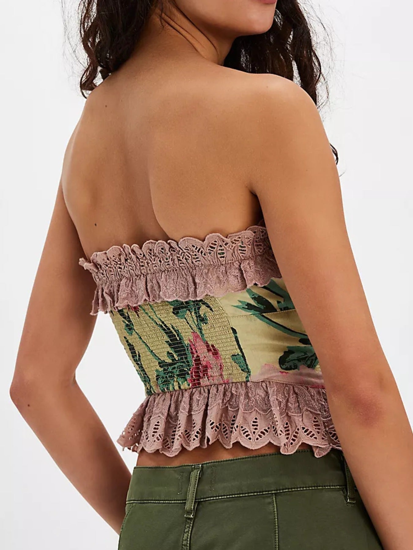Floral Print Lace Trim Tube Top Trendsi