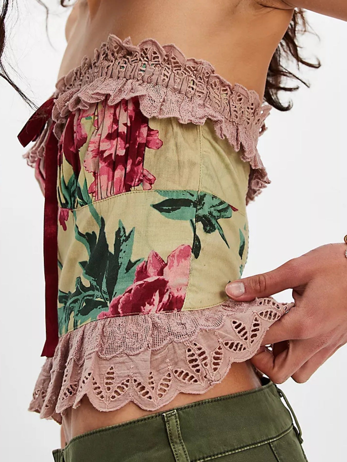 Floral Print Lace Trim Tube Top Trendsi