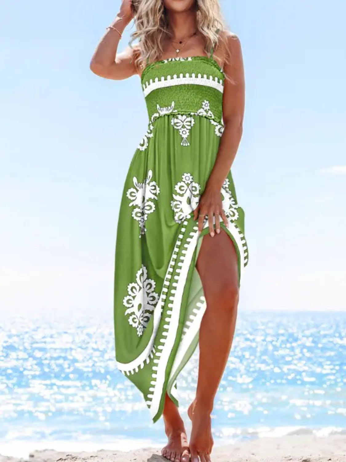 Printed Smocked Maxi Cami Dress Trendsi