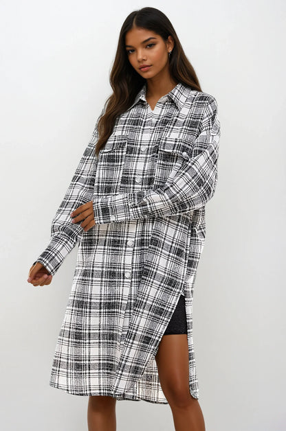 Oversized Long Plaid Shacket  DAME BOHEME