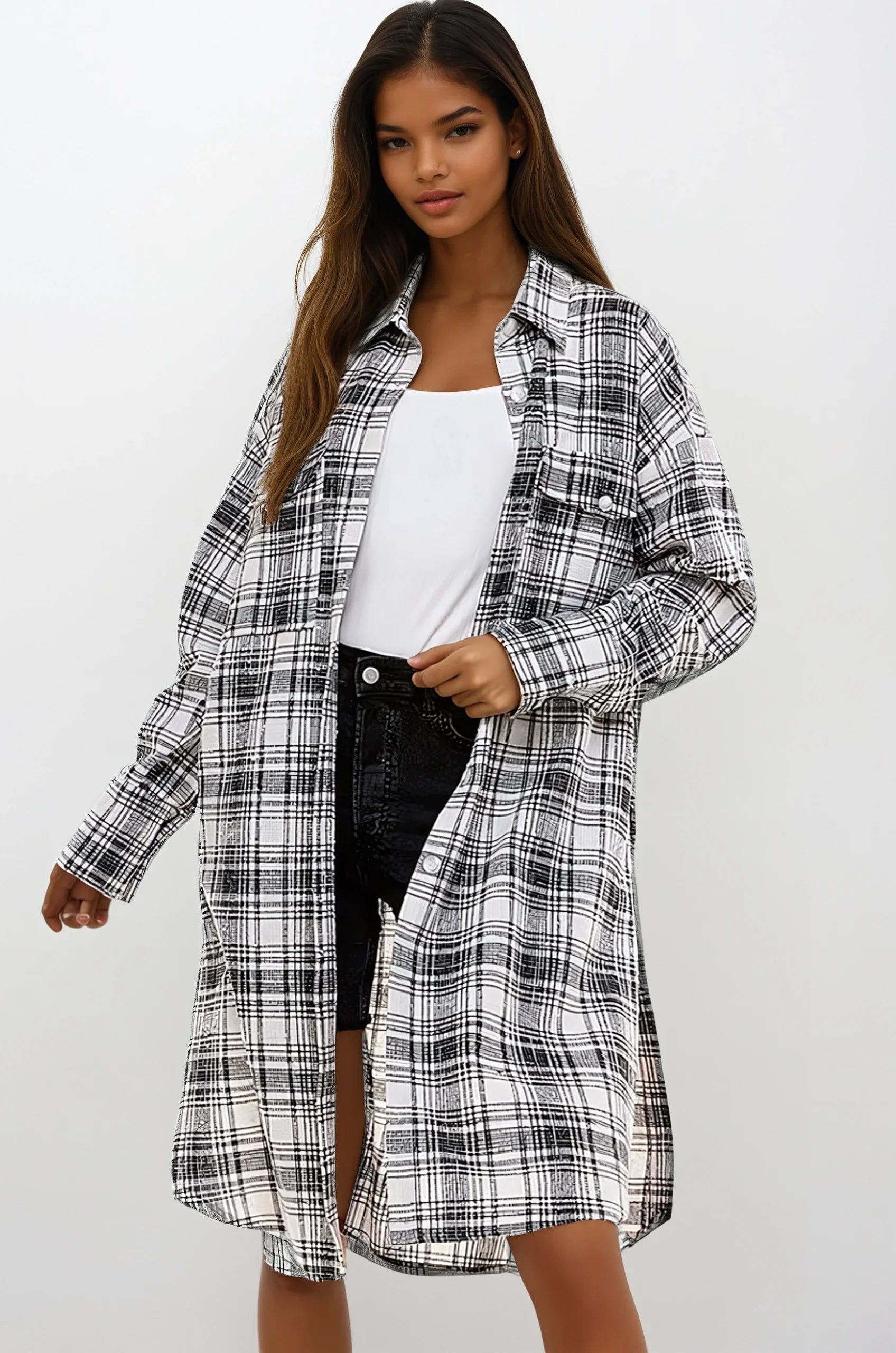 Oversized Long Plaid Shacket  DAME BOHEME