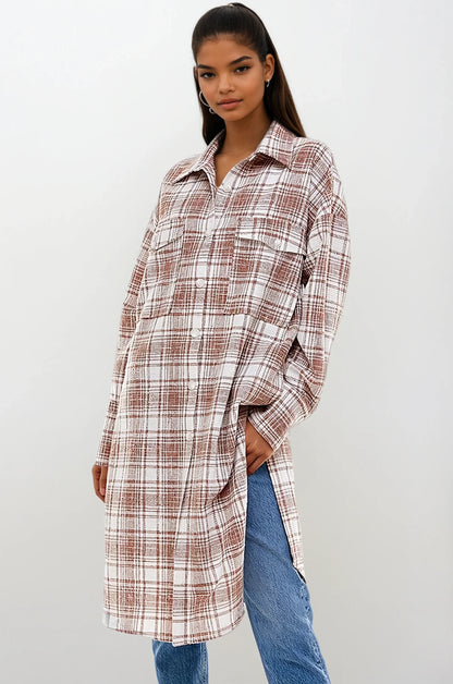 Oversized Long Plaid Shacket  DAME BOHEME