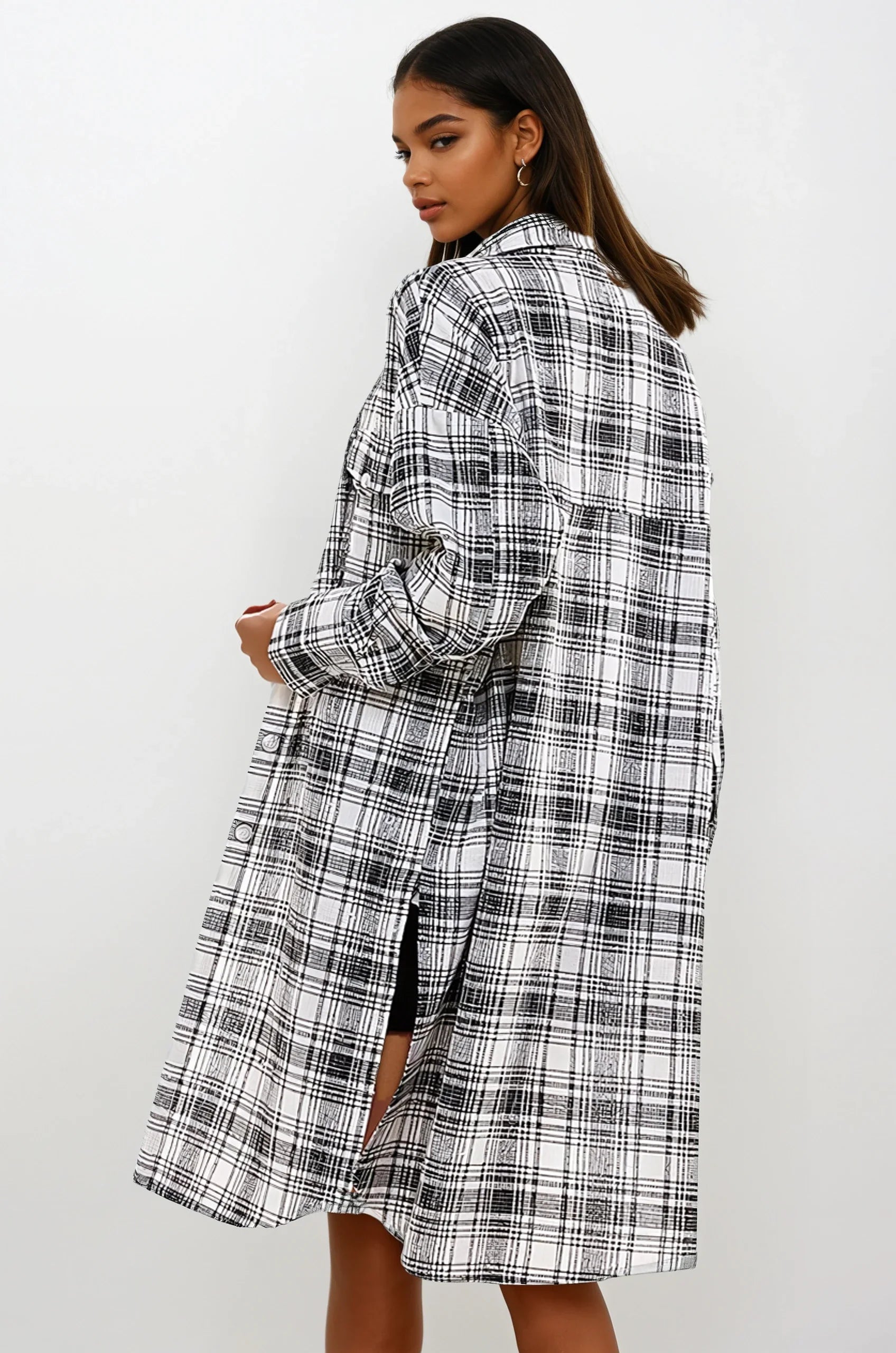 Oversized Long Plaid Shacket  DAME BOHEME
