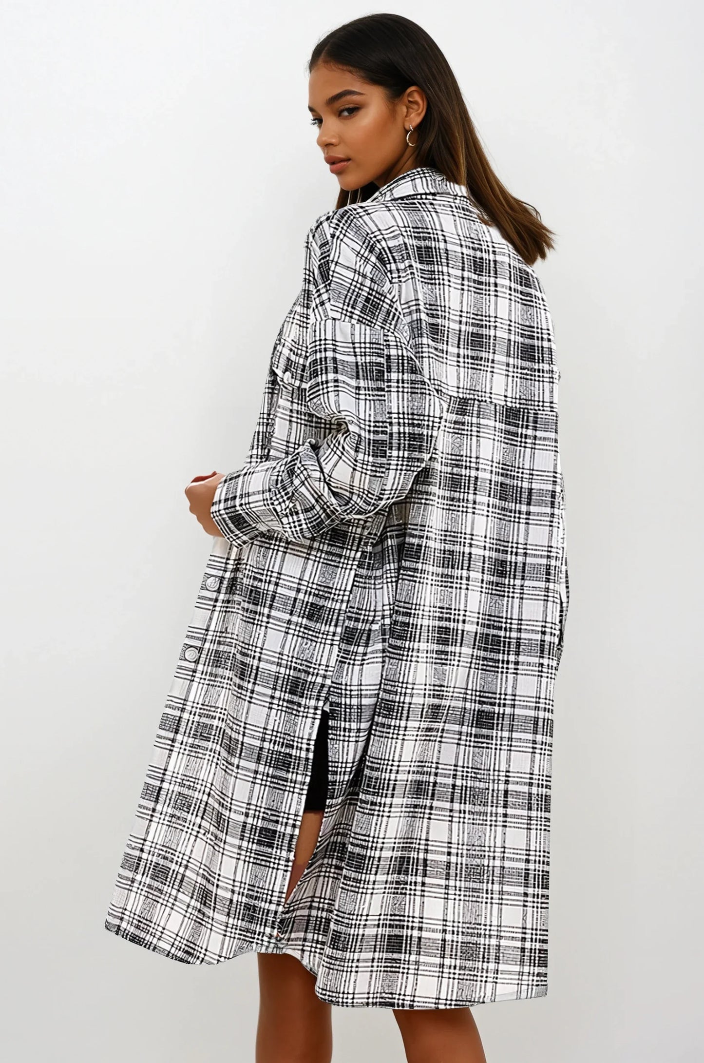 Oversized Long Plaid Shacket  DAME BOHEME