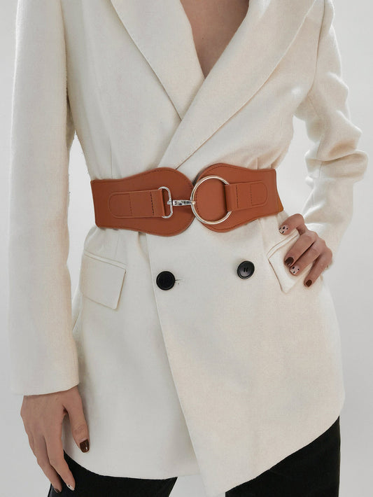 Modern PU Faux Leather Elastic Wide Belt Trendsi