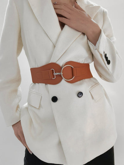 Modern PU Faux Leather Elastic Wide Belt Trendsi