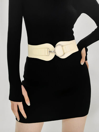 Modern PU Faux Leather Elastic Wide Belt Trendsi