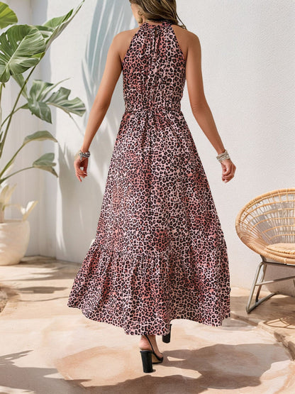 Butterfly Leopard Grecian Neck Maxi Dress Trendsi