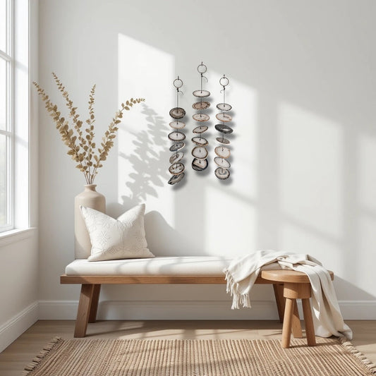 Gray Agate Gemstone Hanging for Wall or Ceiling - Charcoal Design  DAME BOHEME