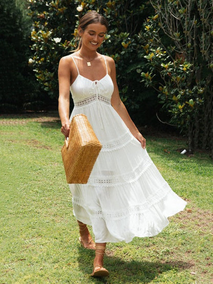 Lace Detail Smocked Midi Cami Dress Trendsi