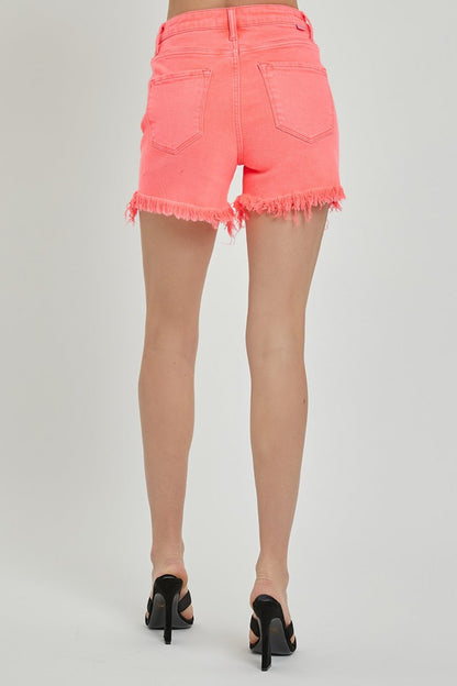 RISEN Raw Hem Asymmetrical Waist Denim Shorts Trendsi
