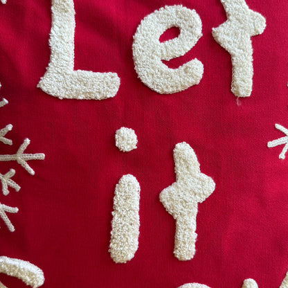 Red and White “Let it Snow” Embroidered Pillow Cover  DAME BOHEME