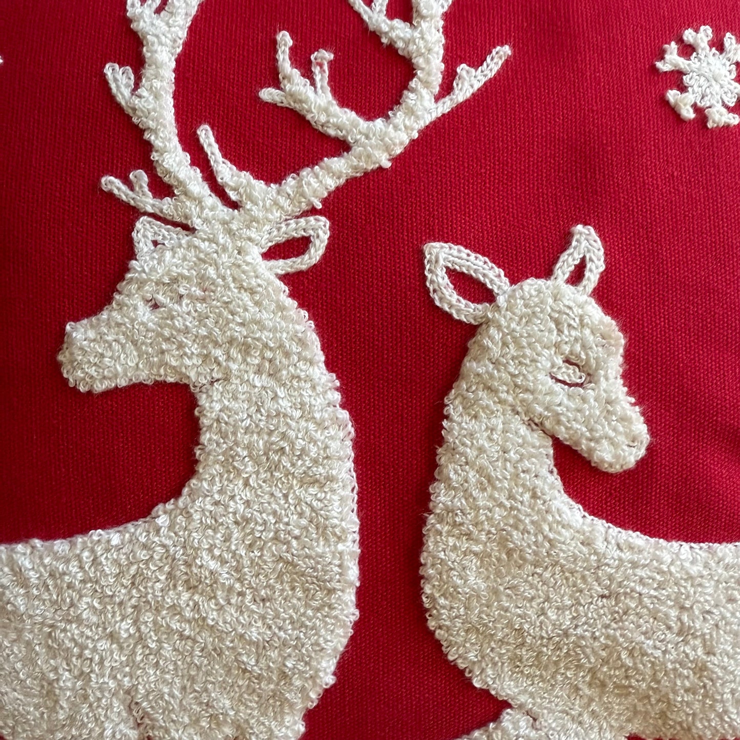 Red and White Winter Deer Embroidered Pillow Cover  DAME BOHEME