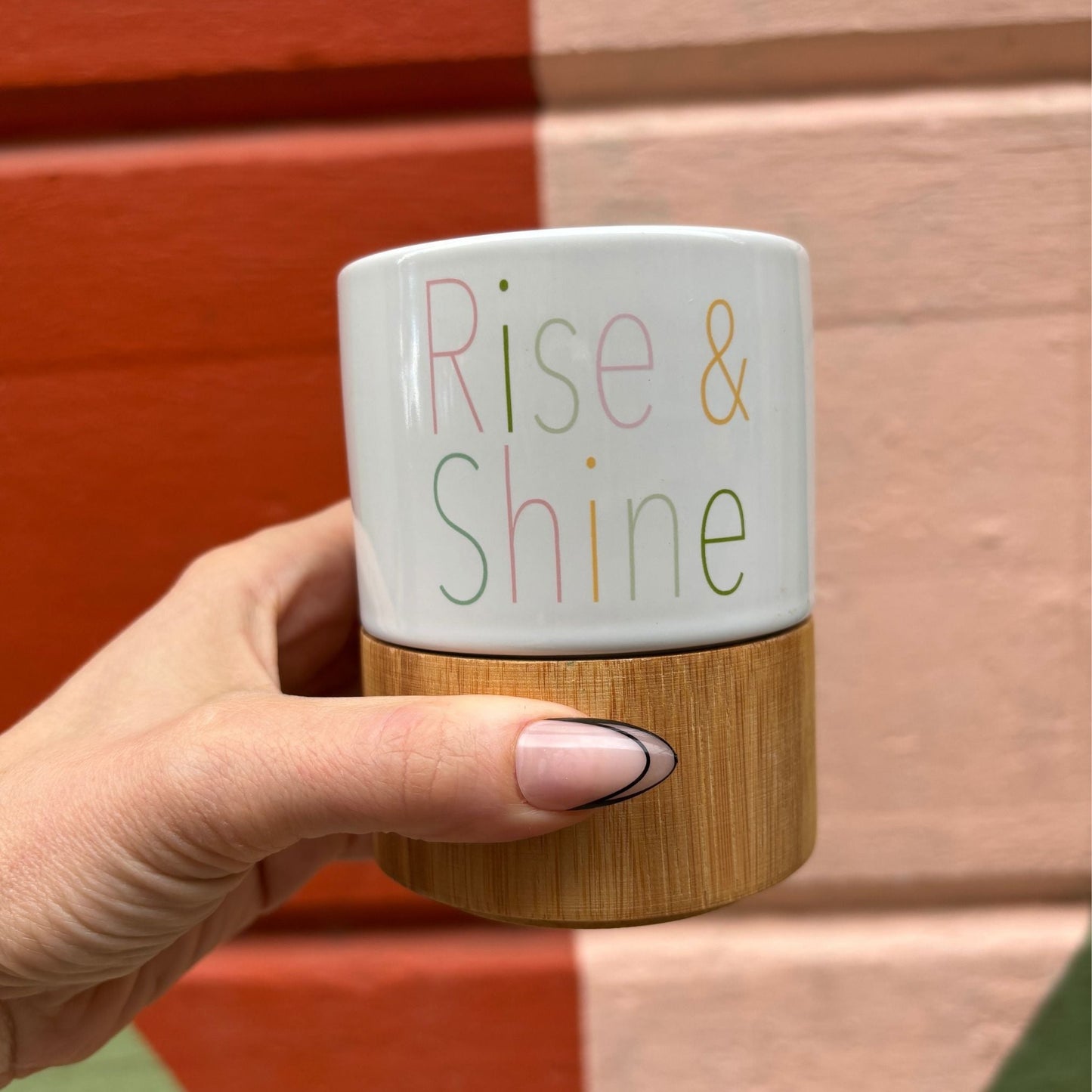 Rise & Shine Ceramic Mug with Bamboo Base  DAME BOHEME