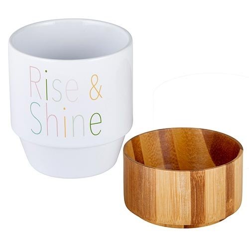 Rise & Shine Ceramic Mug with Bamboo Base  DAME BOHEME