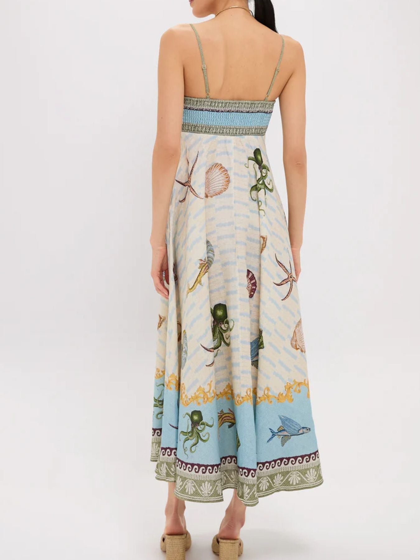 Ocean Print Spaghetti Strap Midi Dress - Plus Size Trendsi