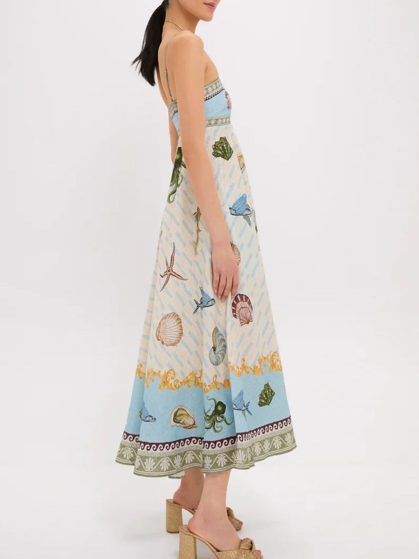Ocean Print Spaghetti Strap Midi Dress - Plus Size Trendsi
