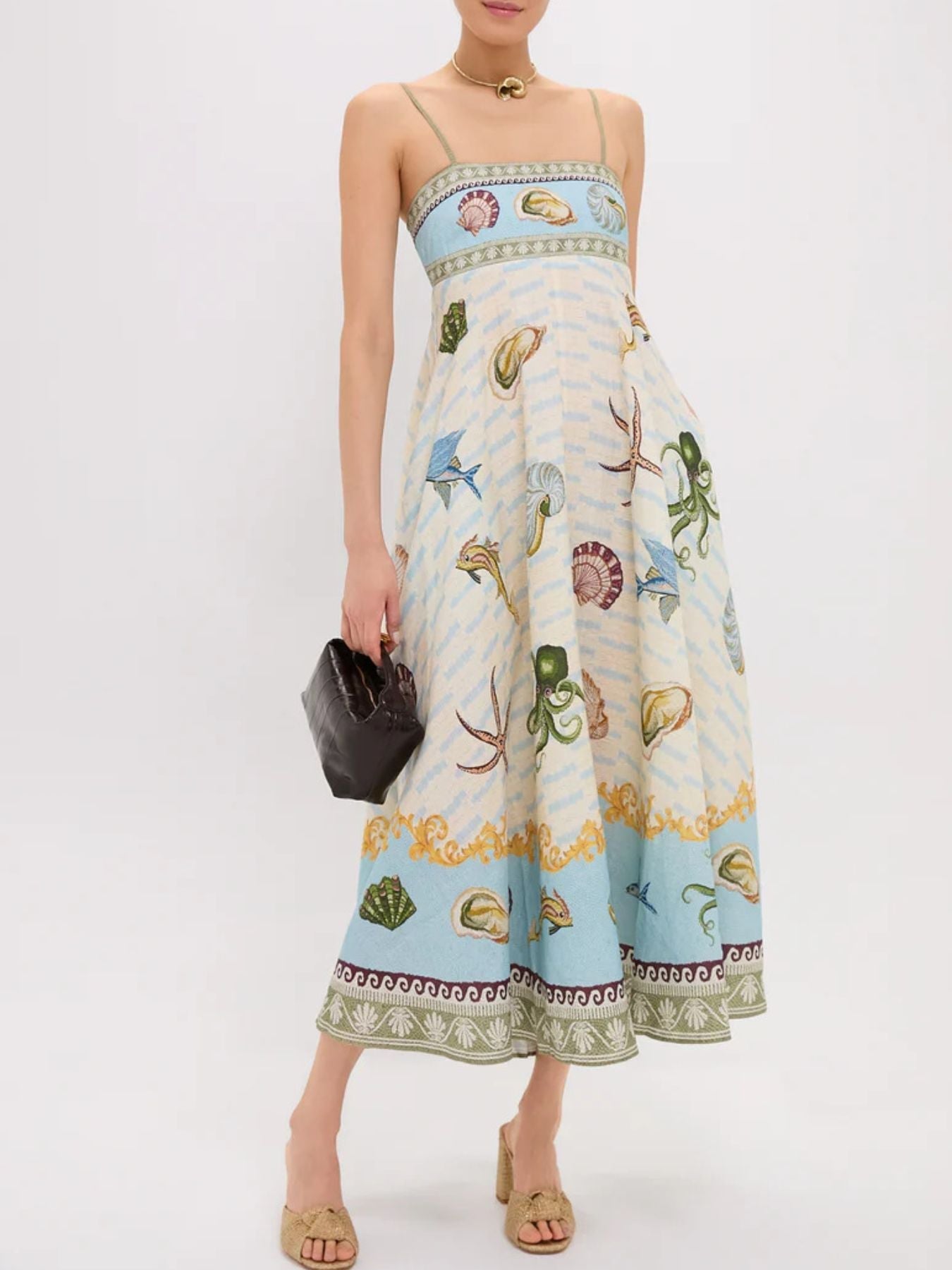 Ocean Print Spaghetti Strap Midi Dress - Plus Size Trendsi