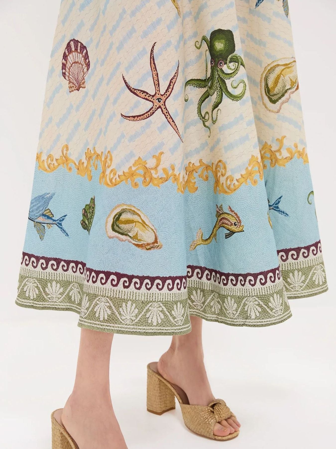 Ocean Print Spaghetti Strap Midi Dress - Plus Size Trendsi