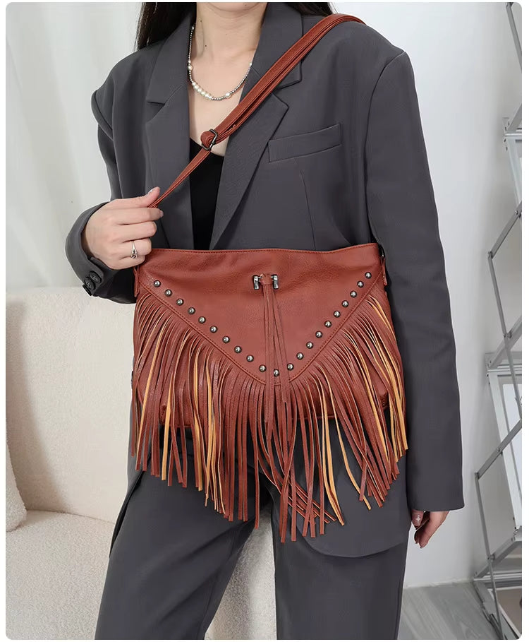 Studded Fringe Crossbody Boho Bag Miss Sparkling