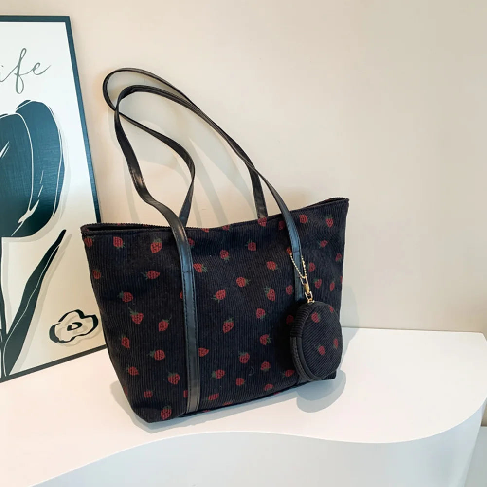 2 Piece Casual Strawberry Pouch and Tote Shoulder Bag